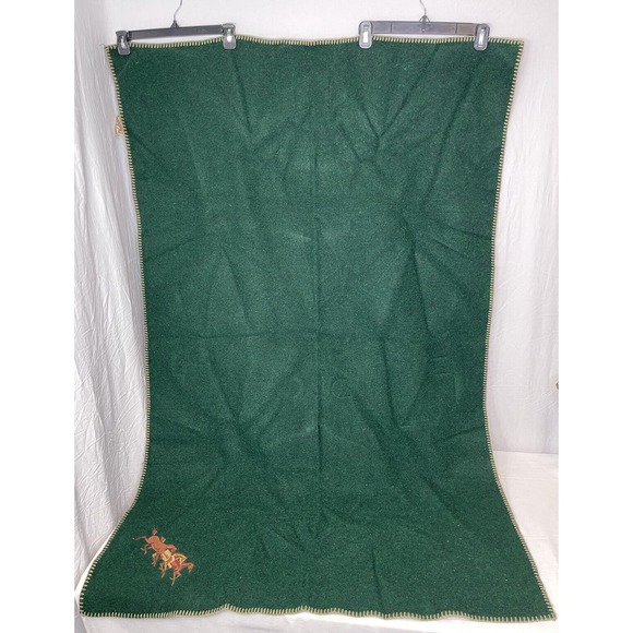 Woolrich Blanket Deep Green Wool Throw Embroidered Brown Tan Horses 62 X 40 USA - Picture 6 of 7